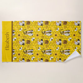Toalla De Playa Gnomas personalizados haciendo floral amarilla de 