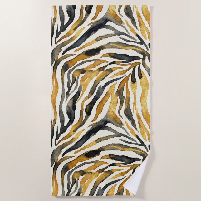 Toalla De Playa Gold Black Zebra Print Pattern (Anverso)