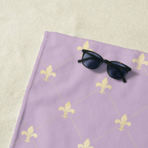 Toalla De Playa Gold Fleur-de-Lis Lilac