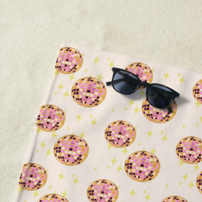 Toalla De Playa Gold Retro Disco Ball Mirrorball Beige (In situ)