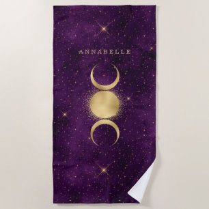 Toalla De Playa Gold Triple luna morado Celestial personalizado