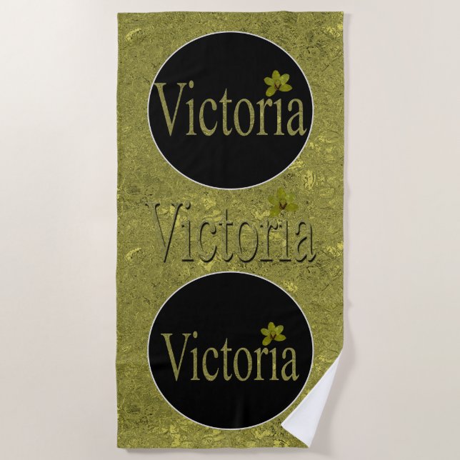 Toalla De Playa Golden Flecks Victoria Name Design, (Anverso)