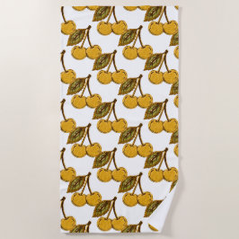 Toalla De Playa Golden Metallic Cherries Pattern