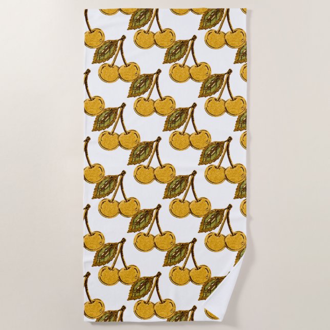 Toalla De Playa Golden Metallic Cherries Pattern (Anverso)