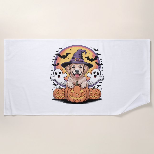 Toalla De Playa Golden Retriever Halloween Witch Dog Classic T-Shi (Anverso)