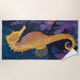 Toalla De Playa Golden Seahorse Underwater Illustration
