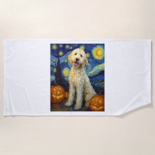 Toalla De Playa Goldendoodle Perro Lindo Halloween Jack O Lantern