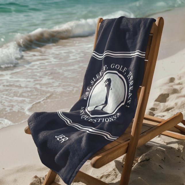 Toalla De Playa Golf Monograma Golfer Deportes modernos Pro Blue C (Golf Monogram Golfer Modern Sports Pro Blue Cute Beach Towel)