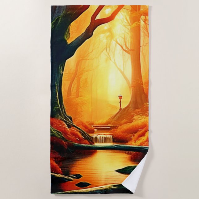 Toalla De Playa Golpe dorado del bosque encantado (Anverso)