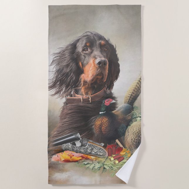 Toalla De Playa Gordon setter con faisanes, arte (Anverso)