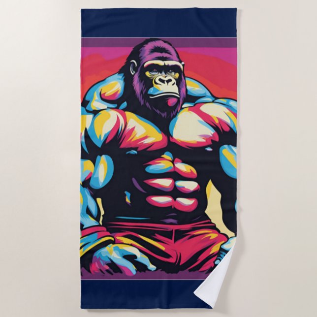 Toalla De Playa Gorilla Bodybuilder Lifter Pop Art Personalizado (Anverso)