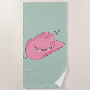 Toalla De Playa Gorra De Vaquero Preppy Rosa Y Verde