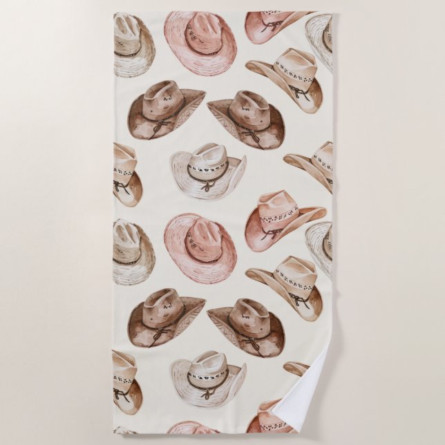 Toalla De Playa Gorras de la chica de vaca rosa marrón occidental (Anverso)