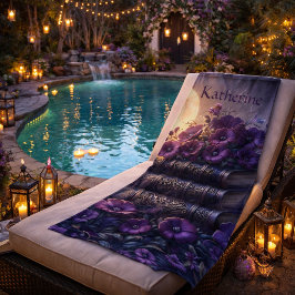 Toalla De Playa Gothic Book Purple Floral