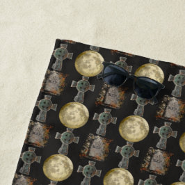 Toalla De Playa Gothic R.I.P. Headstone Celtic Cross Full Moon Art