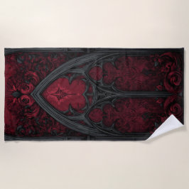 Toalla De Playa Gothic Red Cathedral Window – Dark Ornamental Art