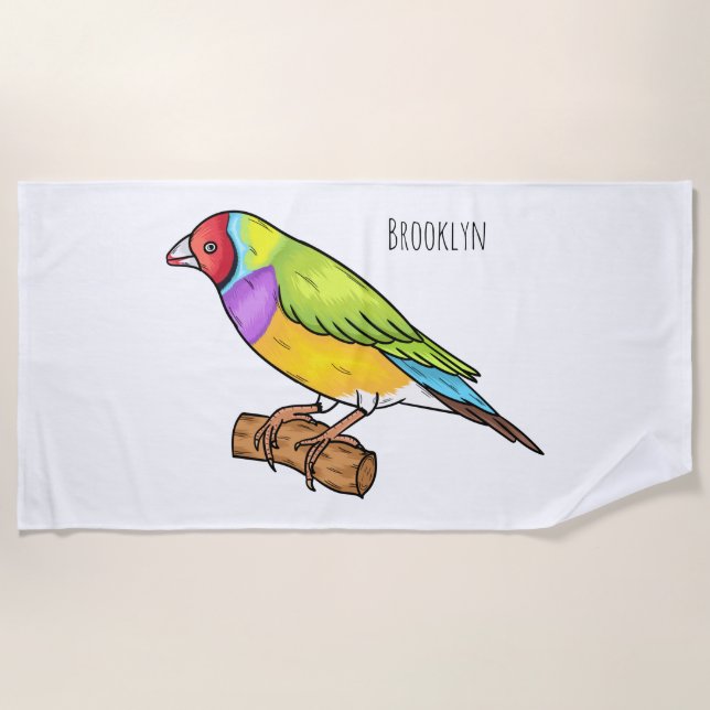 Toalla De Playa Gouldian finch bird cartoon illustration  (Anverso)
