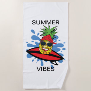 Toalla De Playa Gracioso Birthday Surfing Pineapple
