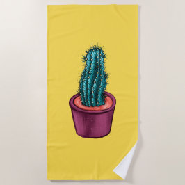 Toalla De Playa Gracioso Cactus Pot Raro Amarillo Trippy Psicodéli