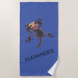 Toalla De Playa Gracioso Gecko Lizard Nombre personalizado azul