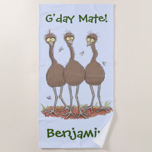 Toalla De Playa Gracioso ilustracion del trío de emu australiano p