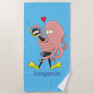Toalla De Playa Gracioso pulpo abrazos buceo humor personalizado