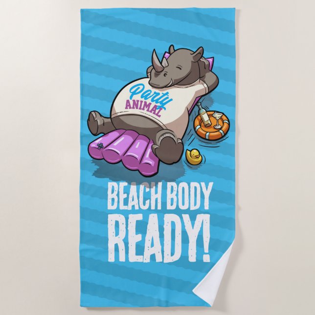 Toalla De Playa ¡Gracioso Rhino Beach Body Ready! Personalizado de (Anverso)