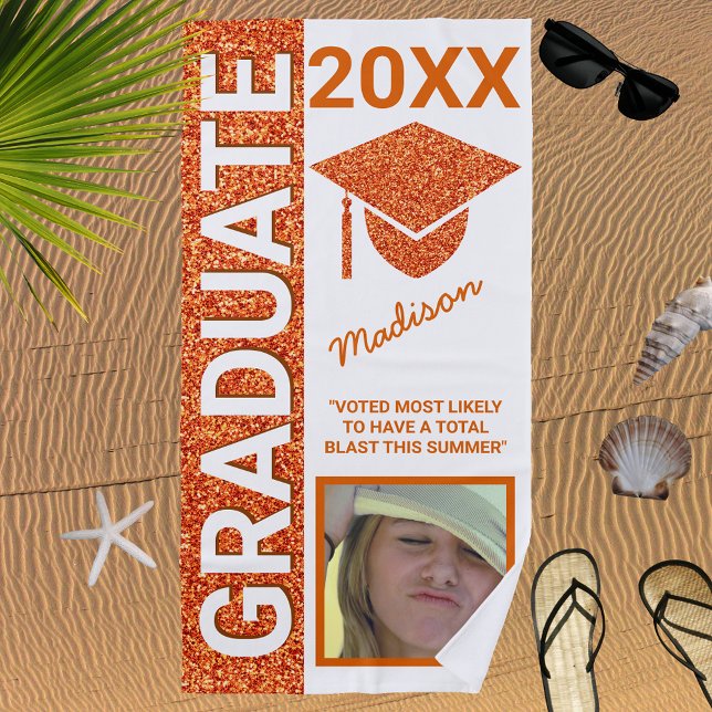 Toalla De Playa Grad Glam Naranja Cap Summer Photo Typography (Subido por el creador)