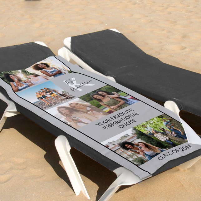 Toalla De Playa Graduación de Collage de fotos de monograma y pres (Subido por el creador)