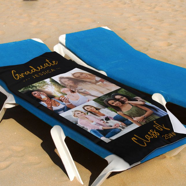 Toalla De Playa Graduación de oro negro de Collage de fotos person (Subido por el creador)