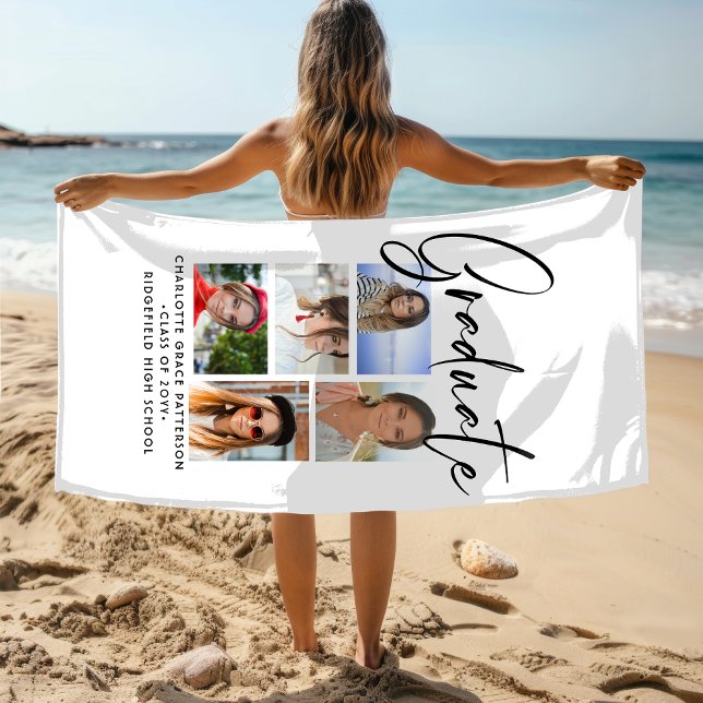 Toalla De Playa Graduado Elegante Script Multifoto Graduado (Subido por el creador)