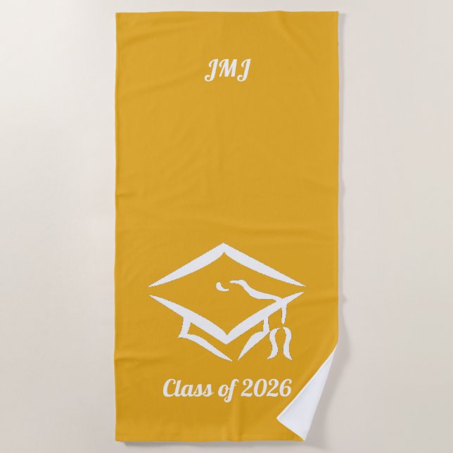 Toalla De Playa Graduation Class of 20?? GLDWHT Custom Year Name (Anverso)