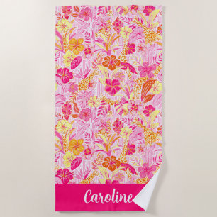 Toalla De Playa Grafas rosadas de Palm Beach Preppy Personalizadas