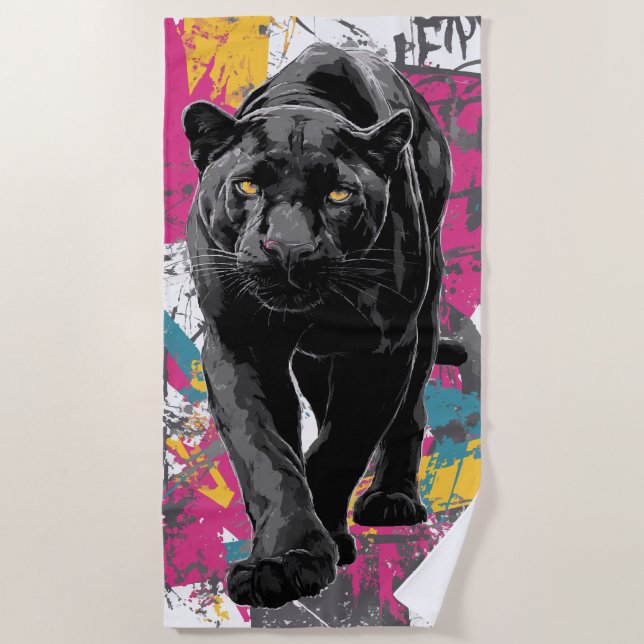 Toalla De Playa Graffiti Pop Art de Pantera Negra (Anverso)