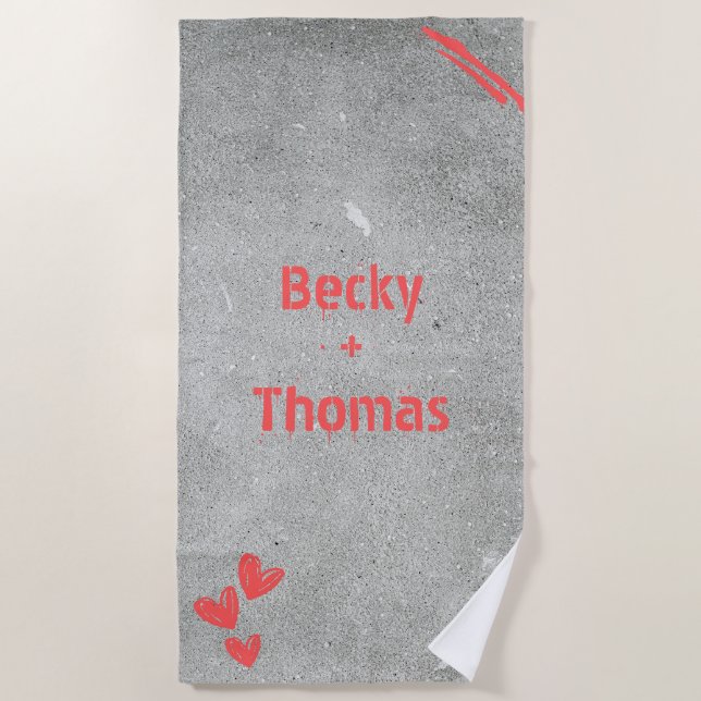 Toalla De Playa Graffiti rojo en concreto gris, tu (Anverso)