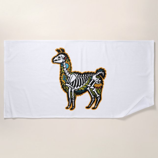 Toalla De Playa Gráfica divertida de Halloween Llama Skeleton - (Anverso)