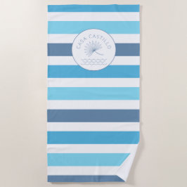Toalla de playa gráfica personalizada con raya azu