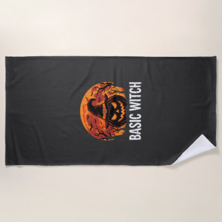 Toalla De Playa Gráfico Básico de Bruja Calabaza Luna de Halloween