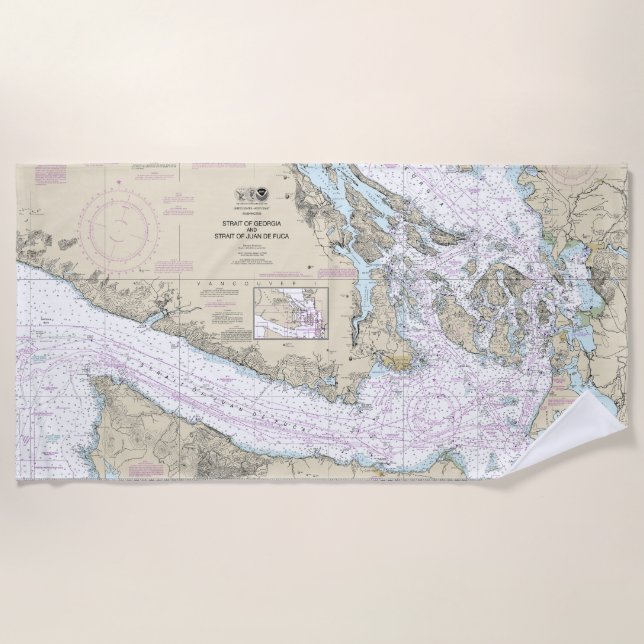 Toalla De Playa Gráfico del Estrecho de Georgia y el Estrecho de J (Anverso)