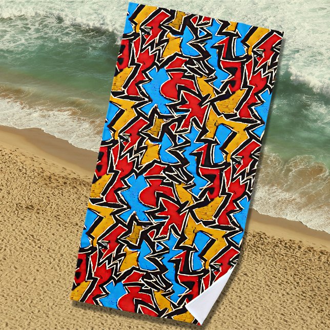 Toalla De Playa Grafiti negro amarillo rojo sobre azul (Subido por el creador)