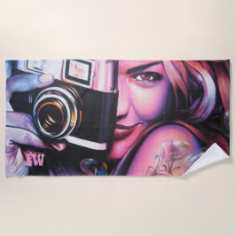 Toalla De Playa Grafitti monograma con cámara