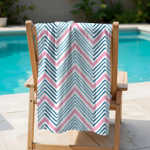 Toalla De Playa Gran Chevron Zag en Rosa y Aqua
