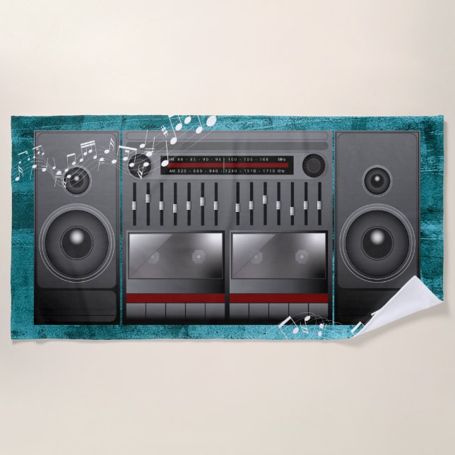 Toalla De Playa Gran Estéreo Boom Box de los 90 (Anverso)