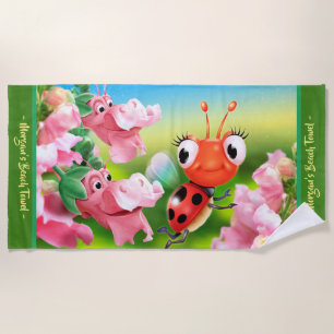 Toalla de playa grande Jardín de flores de Ladybug