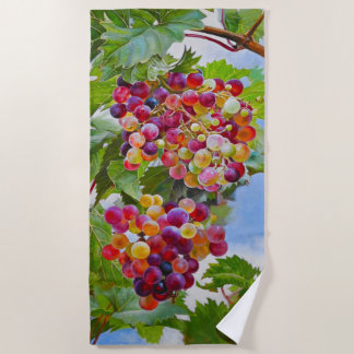 Toalla De Playa Grapevina soleada - Uvas coloreadas Pintado de la