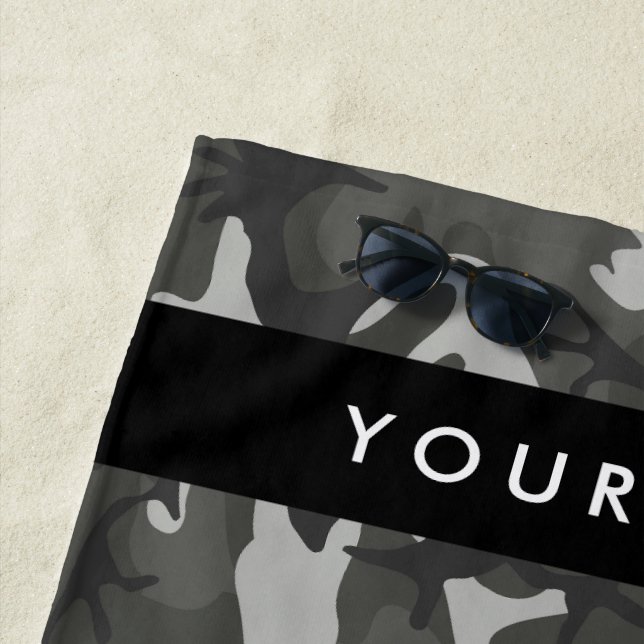 Toalla De Playa Gray Camouflage Pattern, Your name, Personalize (In situ)