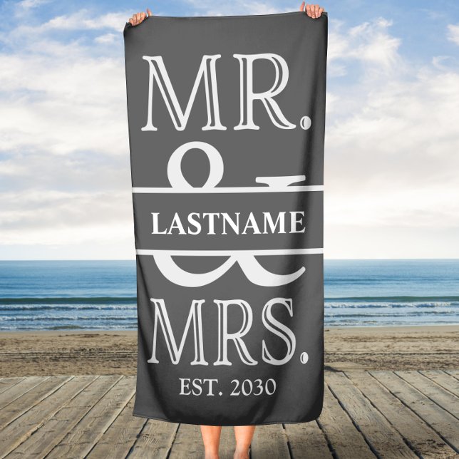 Toalla De Playa Gray White Mr. y Mrs. Boda Personalizado (Subido por el creador)