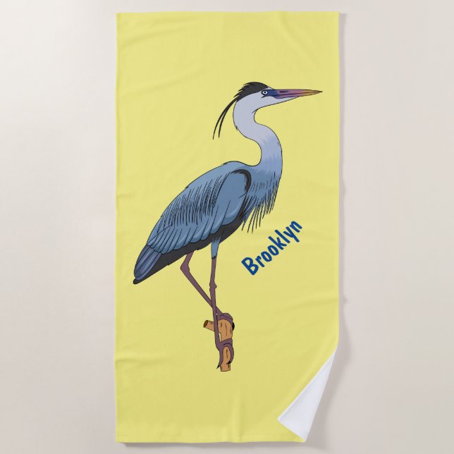Toalla De Playa Great blue heron cartoon illustration (Anverso)