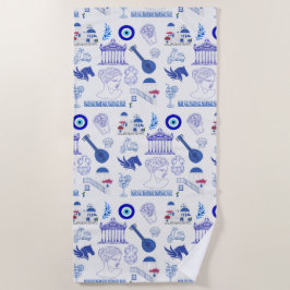 Toalla De Playa Greece Blue and White