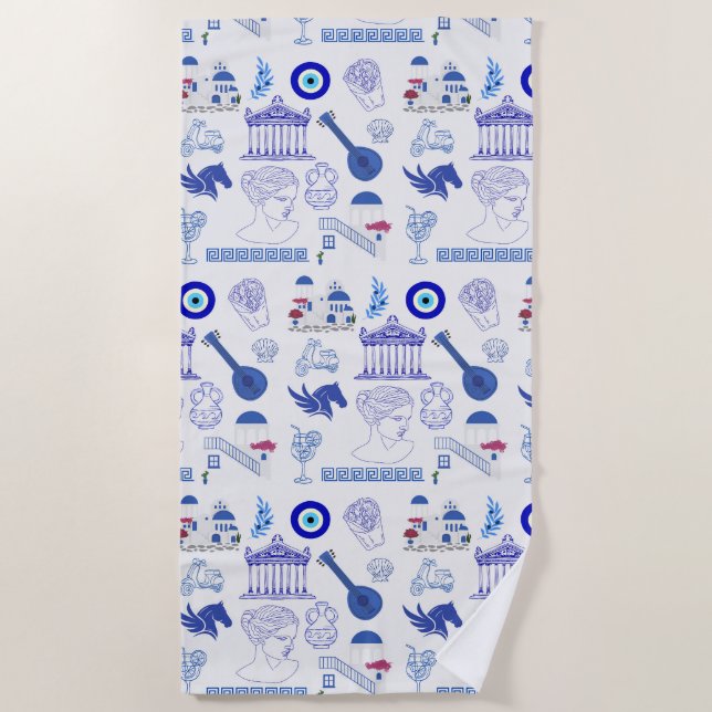 Toalla De Playa Greece Blue and White (Anverso)